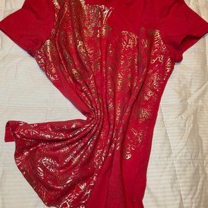 Red Chico's Zynergy short sleeve tee with gold print .Chico's size 2